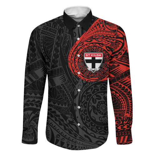 Personalized St Kilda Saints Polynesian Family Matching Summer Maxi Dress and Hawaiian Shirt Tribal Chest and Sleeve Tattoo Heritage Warrior