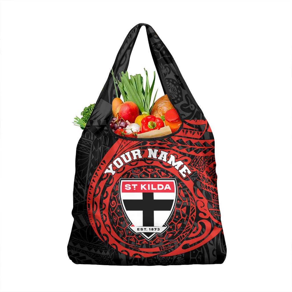 Personalized St Kilda Saints Polynesian Grocery Bag Tribal Chest and Sleeve Tattoo Heritage Warrior