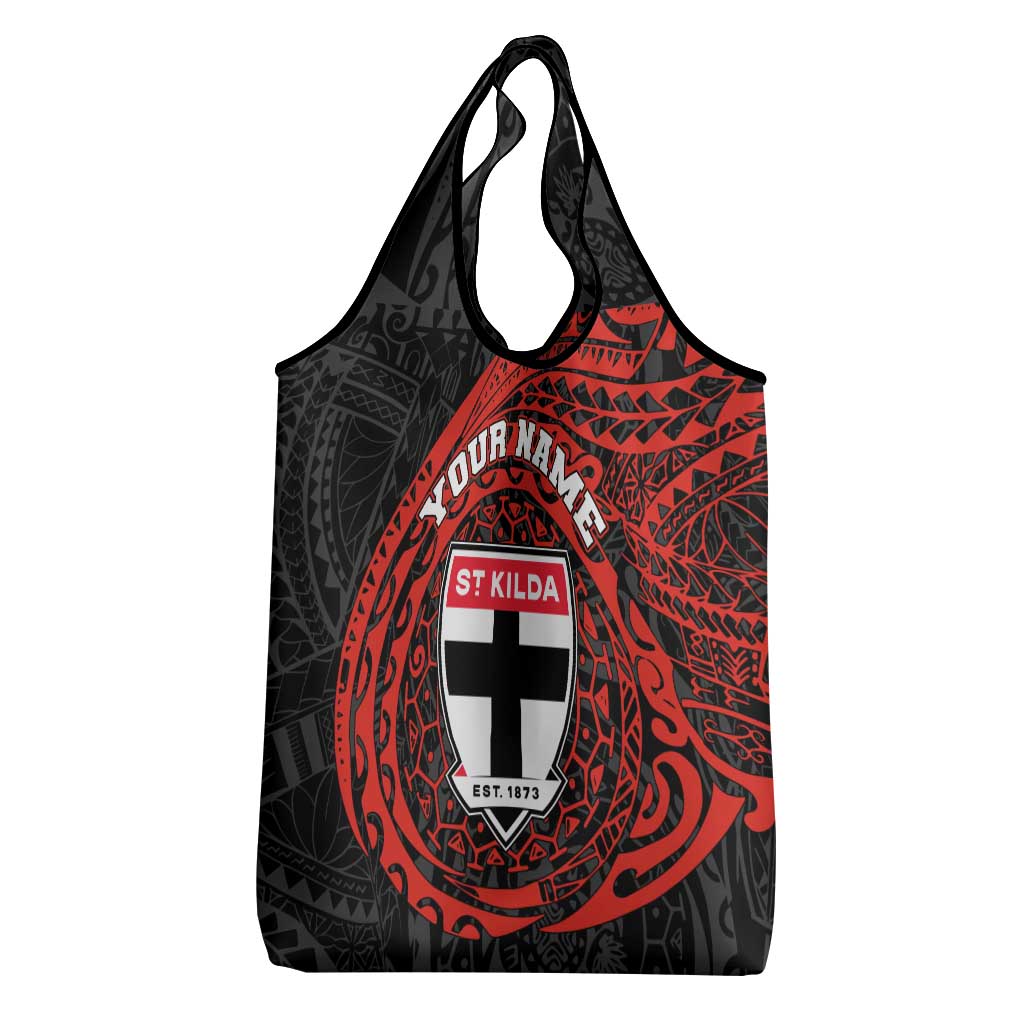 Personalized St Kilda Saints Polynesian Grocery Bag Tribal Chest and Sleeve Tattoo Heritage Warrior