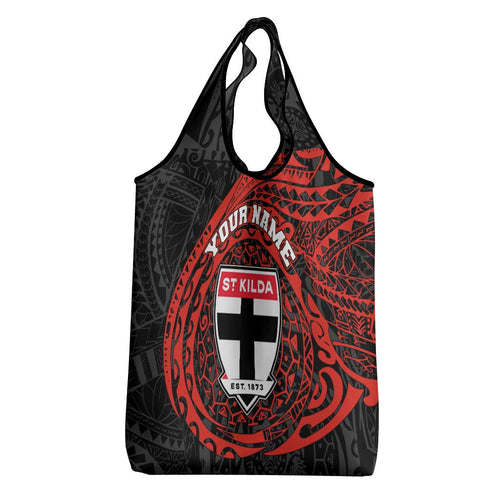 Personalized St Kilda Saints Polynesian Grocery Bag Tribal Chest and Sleeve Tattoo Heritage Warrior