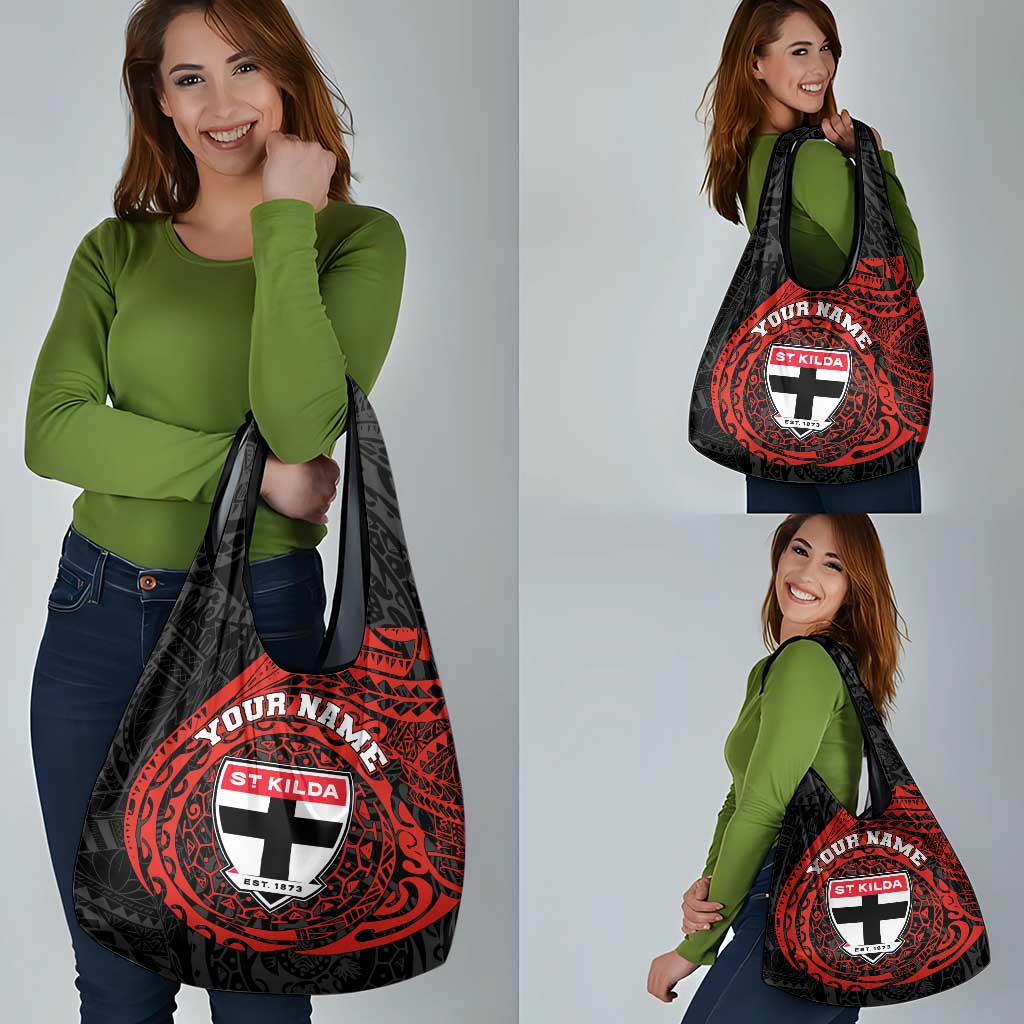 Personalized St Kilda Saints Polynesian Grocery Bag Tribal Chest and Sleeve Tattoo Heritage Warrior