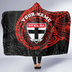 Personalized St Kilda Saints Polynesian Hooded Blanket Tribal Chest and Sleeve Tattoo Heritage Warrior
