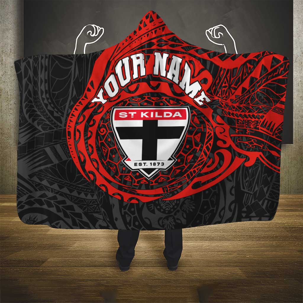 Personalized St Kilda Saints Polynesian Hooded Blanket Tribal Chest and Sleeve Tattoo Heritage Warrior