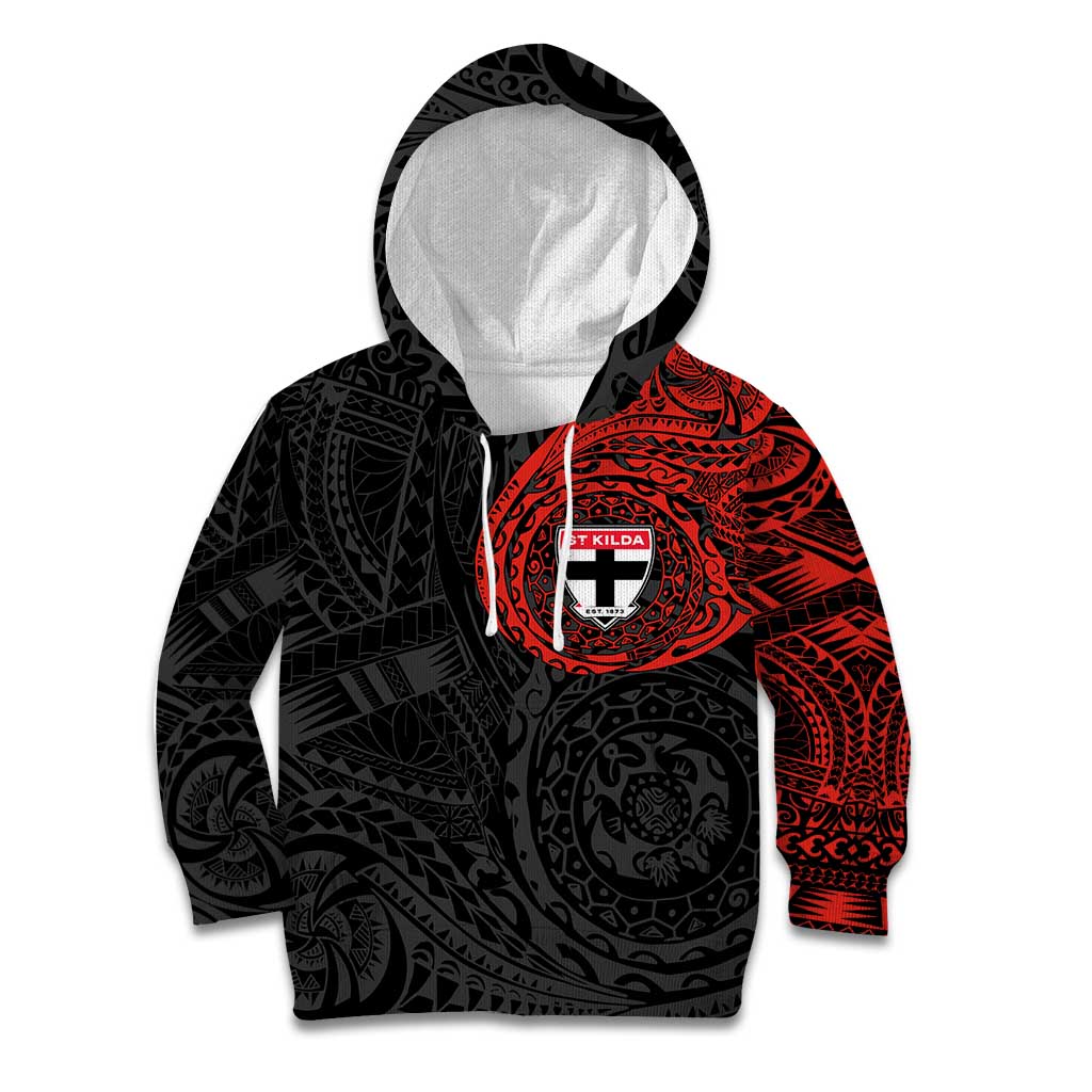 Personalized St Kilda Saints Polynesian Kid Hoodie Tribal Chest and Sleeve Tattoo Heritage Warrior