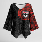 Personalized St Kilda Saints Polynesian Kimono Sleeve Blouse Tribal Chest and Sleeve Tattoo Heritage Warrior