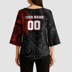 Personalized St Kilda Saints Polynesian Kimono Sleeve Blouse Tribal Chest and Sleeve Tattoo Heritage Warrior