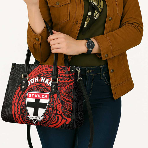 Personalized St Kilda Saints Polynesian Leather Bag Tribal Chest and Sleeve Tattoo Heritage Warrior