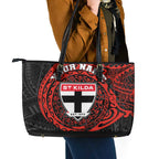 Personalized St Kilda Saints Polynesian Leather Tote Bag Tribal Chest and Sleeve Tattoo Heritage Warrior