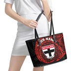 Personalized St Kilda Saints Polynesian Leather Tote Bag Tribal Chest and Sleeve Tattoo Heritage Warrior