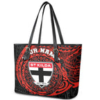 Personalized St Kilda Saints Polynesian Leather Tote Bag Tribal Chest and Sleeve Tattoo Heritage Warrior