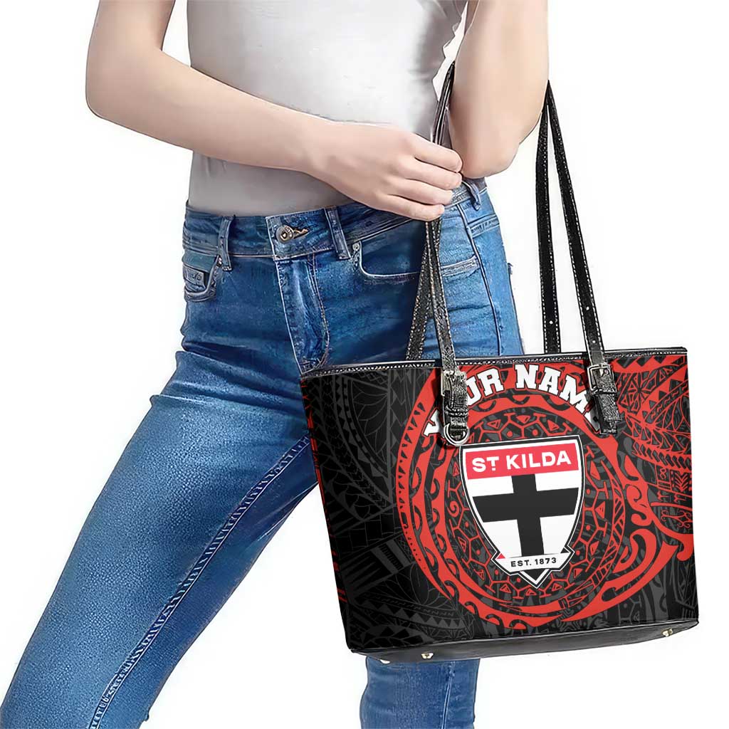 Personalized St Kilda Saints Polynesian Leather Tote Bag Tribal Chest and Sleeve Tattoo Heritage Warrior
