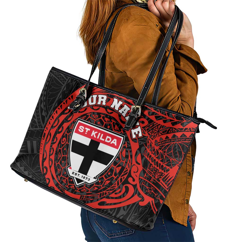 Personalized St Kilda Saints Polynesian Leather Tote Bag Tribal Chest and Sleeve Tattoo Heritage Warrior