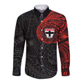 Personalized St Kilda Saints Polynesian Long Sleeve Button Shirt Tribal Chest and Sleeve Tattoo Heritage Warrior