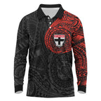 Personalized St Kilda Saints Polynesian Long Sleeve Polo Shirt Tribal Chest and Sleeve Tattoo Heritage Warrior