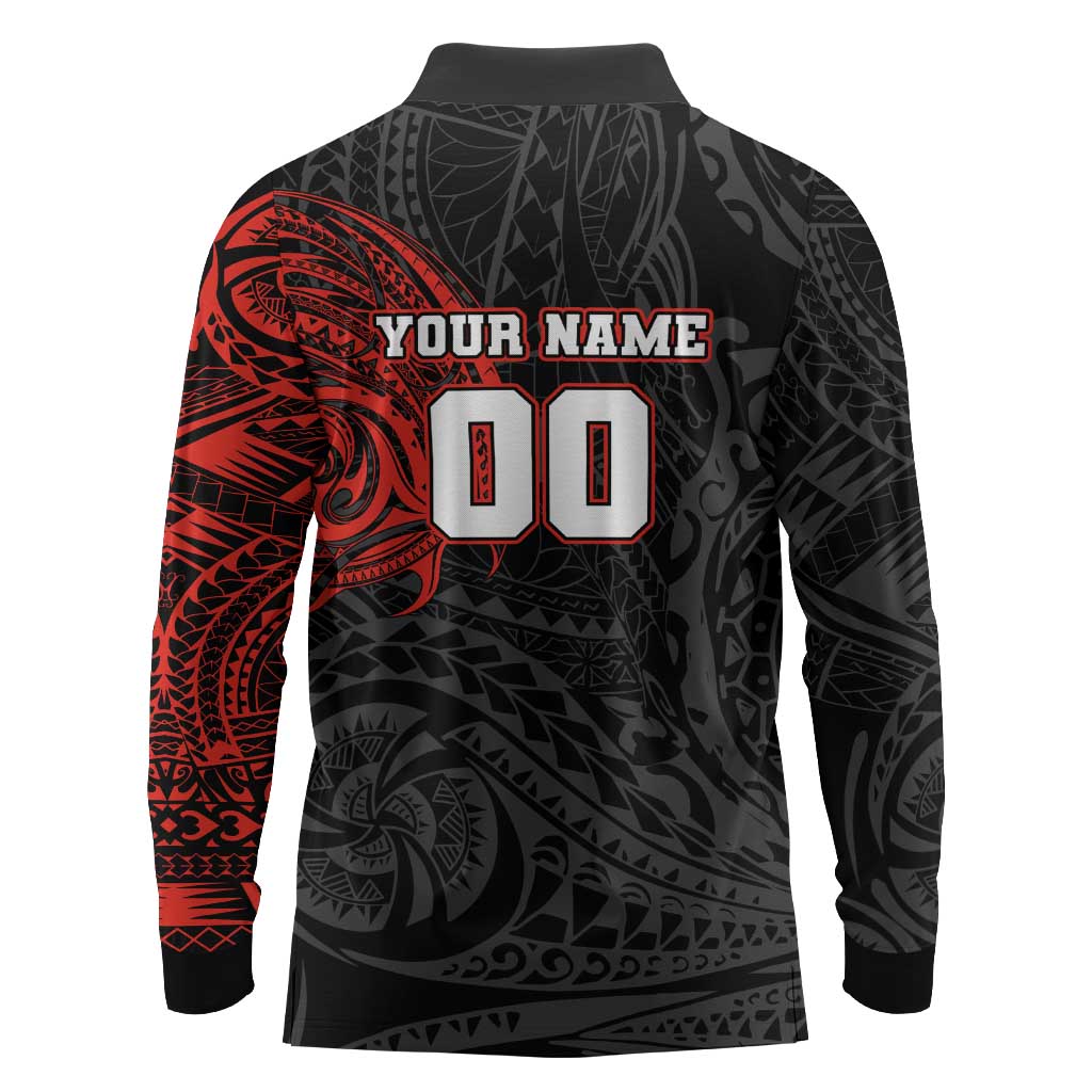 Personalized St Kilda Saints Polynesian Long Sleeve Polo Shirt Tribal Chest and Sleeve Tattoo Heritage Warrior