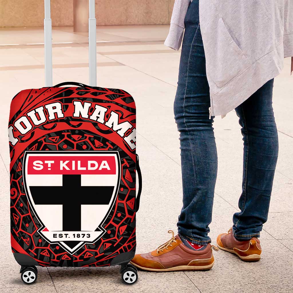 Personalized St Kilda Saints Polynesian Luggage Cover Tribal Chest and Sleeve Tattoo Heritage Warrior