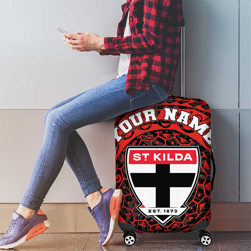 Personalized St Kilda Saints Polynesian Luggage Cover Tribal Chest and Sleeve Tattoo Heritage Warrior
