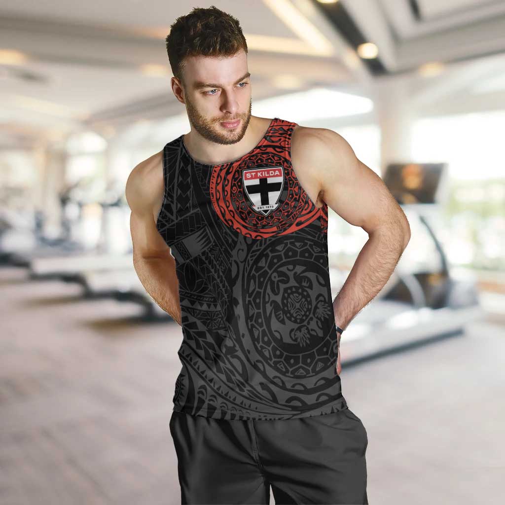 Personalized St Kilda Saints Polynesian Men Tank Top Tribal Chest and Sleeve Tattoo Heritage Warrior
