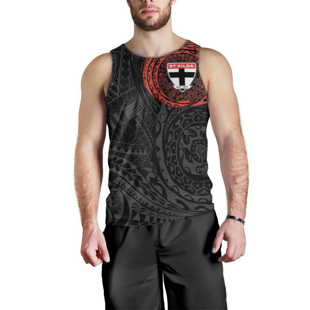 Personalized St Kilda Saints Polynesian Men Tank Top Tribal Chest and Sleeve Tattoo Heritage Warrior