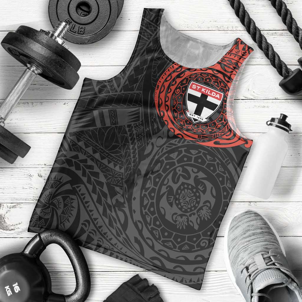 Personalized St Kilda Saints Polynesian Men Tank Top Tribal Chest and Sleeve Tattoo Heritage Warrior