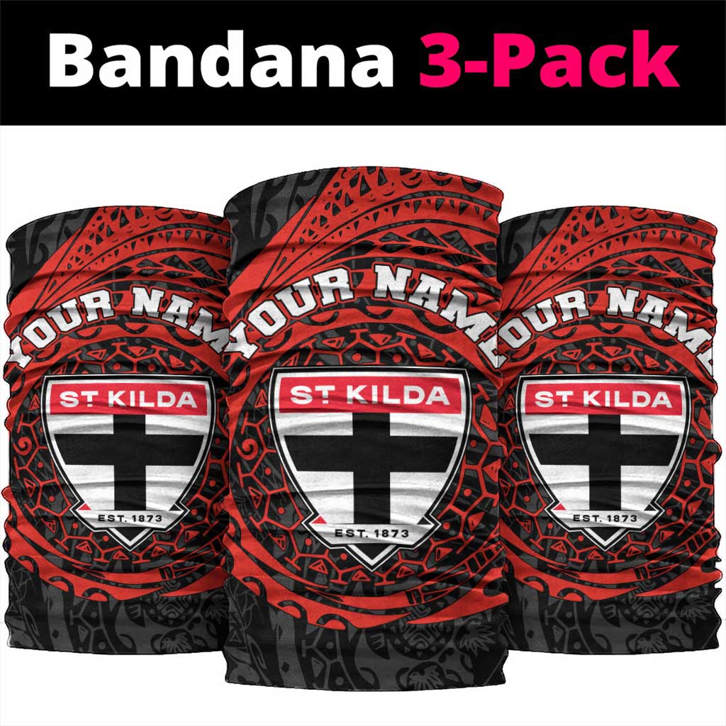 Personalized St Kilda Saints Polynesian Neck Gaiter Tribal Chest and Sleeve Tattoo Heritage Warrior