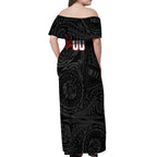 Personalized St Kilda Saints Polynesian Off Shoulder Maxi Dress Tribal Chest and Sleeve Tattoo Heritage Warrior