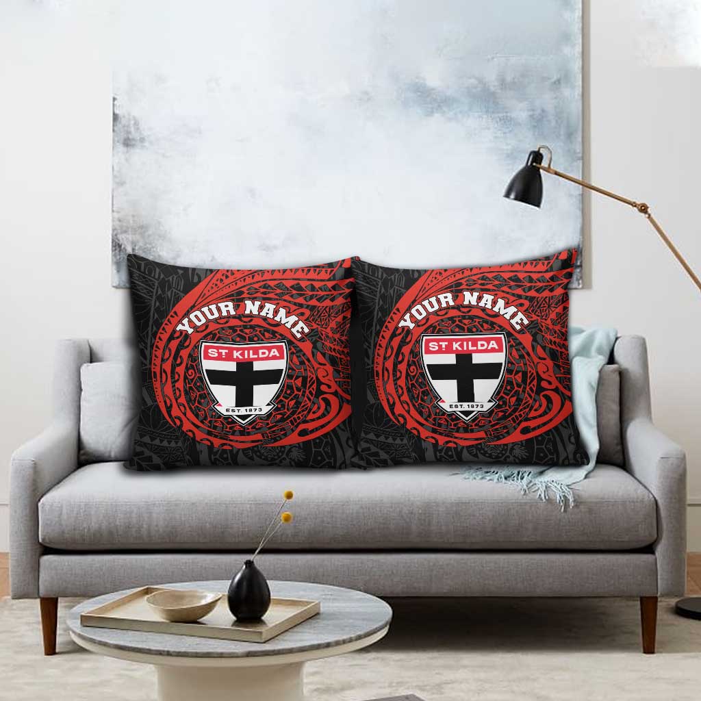 Personalized St Kilda Saints Polynesian Pillow Cover Tribal Chest and Sleeve Tattoo Heritage Warrior