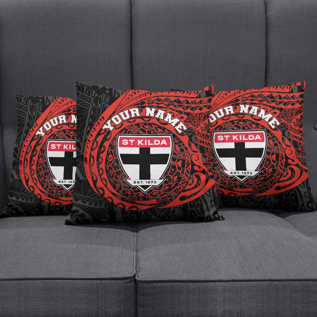 Personalized St Kilda Saints Polynesian Pillow Cover Tribal Chest and Sleeve Tattoo Heritage Warrior