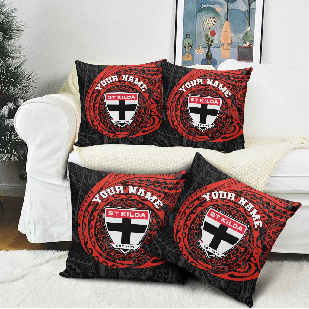 Personalized St Kilda Saints Polynesian Pillow Cover Tribal Chest and Sleeve Tattoo Heritage Warrior