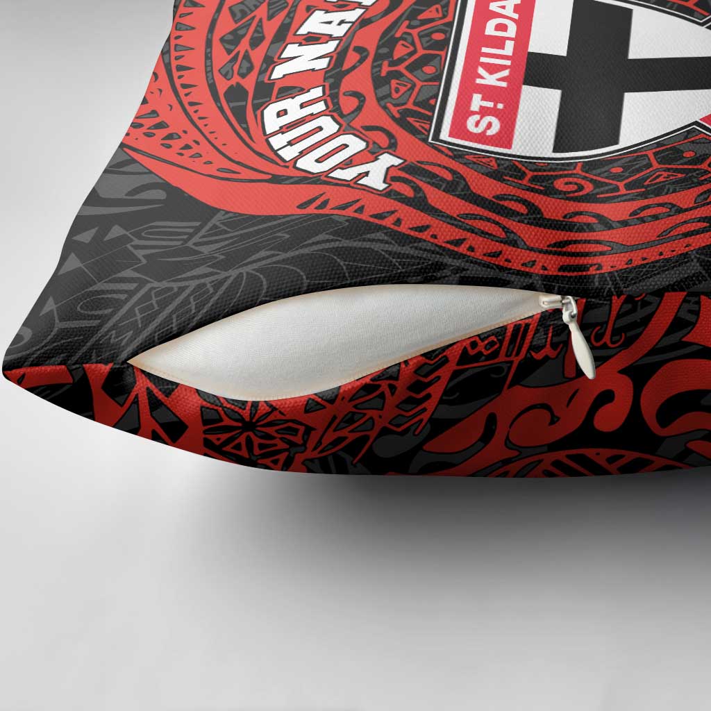 Personalized St Kilda Saints Polynesian Pillow Cover Tribal Chest and Sleeve Tattoo Heritage Warrior
