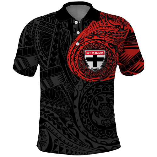 Personalized St Kilda Saints Polynesian Polo Shirt Tribal Chest and Sleeve Tattoo Heritage Warrior