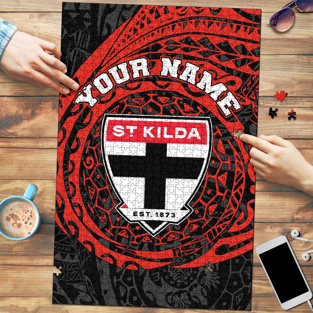 Personalized St Kilda Saints Polynesian Puzzle Tribal Chest and Sleeve Tattoo Heritage Warrior
