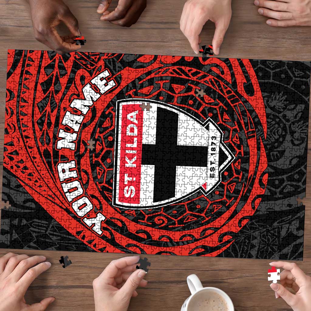 Personalized St Kilda Saints Polynesian Puzzle Tribal Chest and Sleeve Tattoo Heritage Warrior