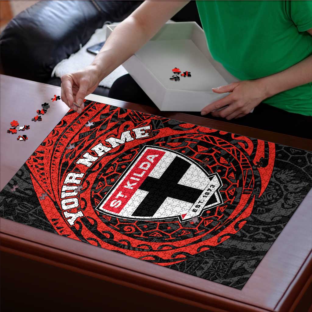 Personalized St Kilda Saints Polynesian Puzzle Tribal Chest and Sleeve Tattoo Heritage Warrior