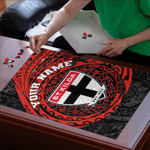 Personalized St Kilda Saints Polynesian Puzzle Tribal Chest and Sleeve Tattoo Heritage Warrior
