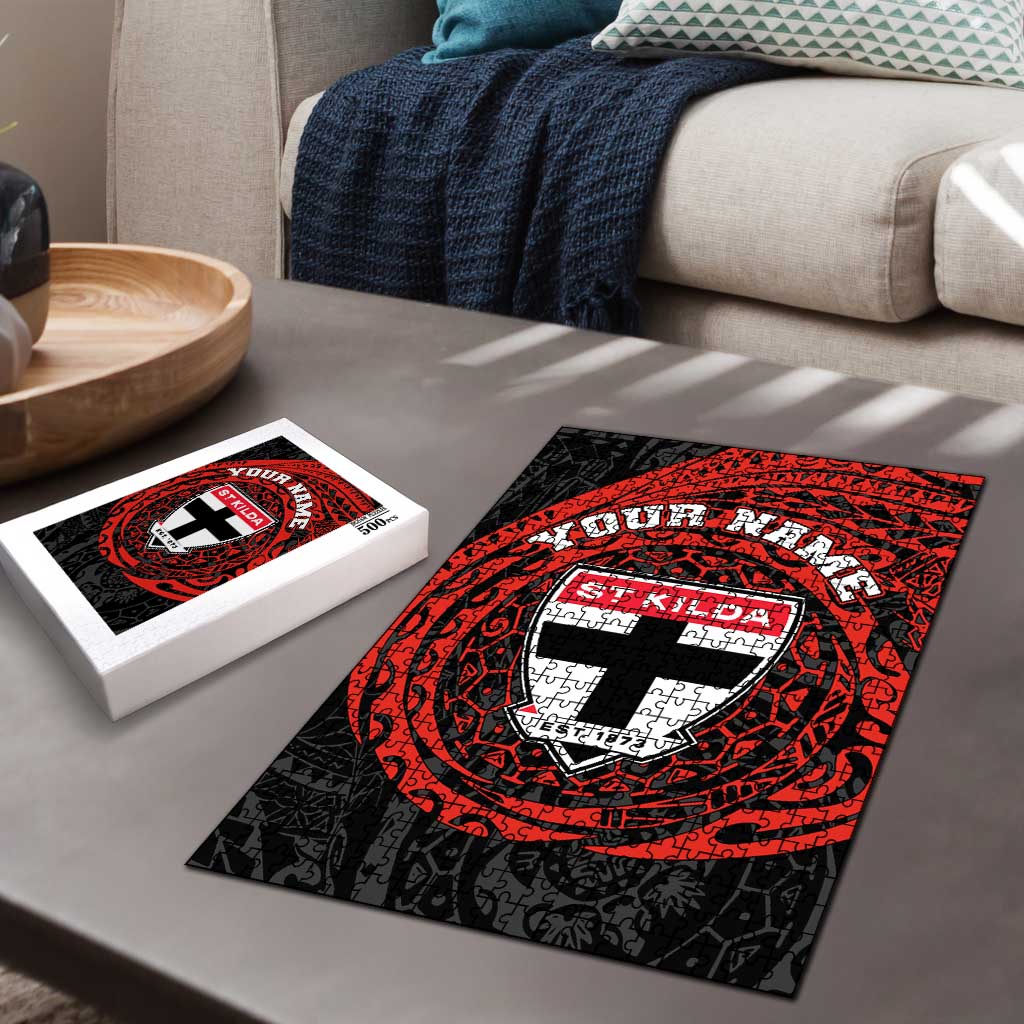 Personalized St Kilda Saints Polynesian Puzzle Tribal Chest and Sleeve Tattoo Heritage Warrior