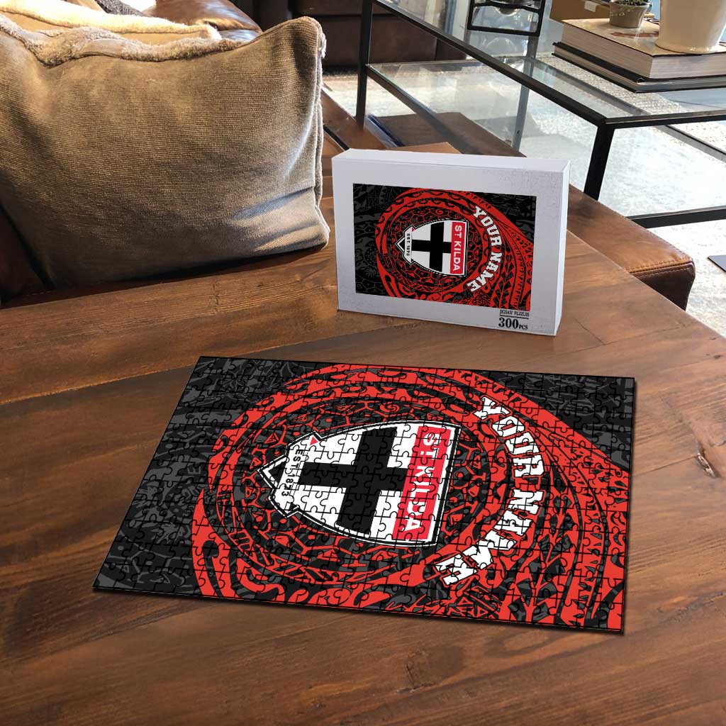 Personalized St Kilda Saints Polynesian Puzzle Tribal Chest and Sleeve Tattoo Heritage Warrior