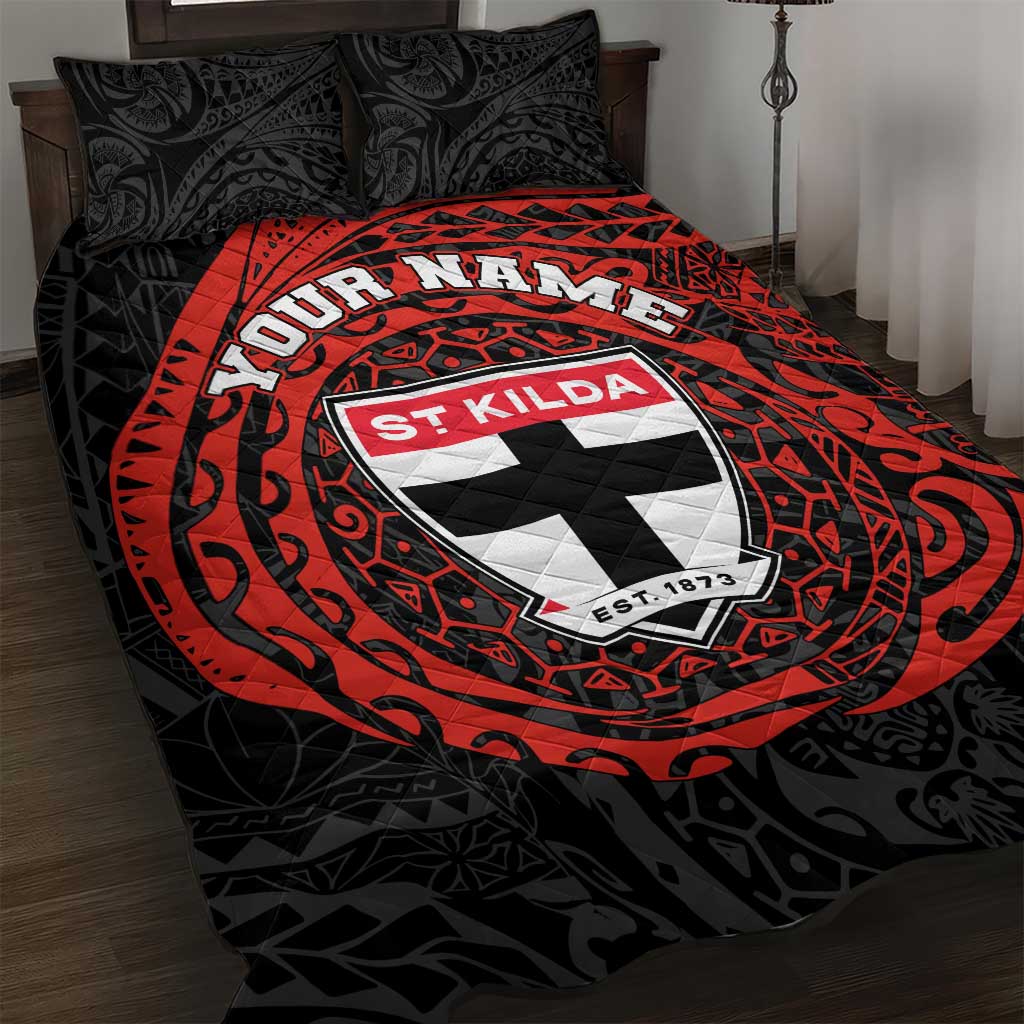 Personalized St Kilda Saints Polynesian Quilt Bed Set Tribal Chest and Sleeve Tattoo Heritage Warrior