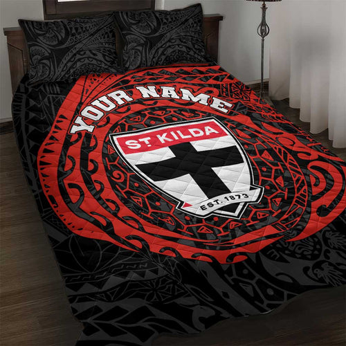 Personalized St Kilda Saints Polynesian Quilt Bed Set Tribal Chest and Sleeve Tattoo Heritage Warrior