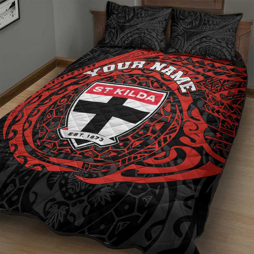 Personalized St Kilda Saints Polynesian Quilt Bed Set Tribal Chest and Sleeve Tattoo Heritage Warrior