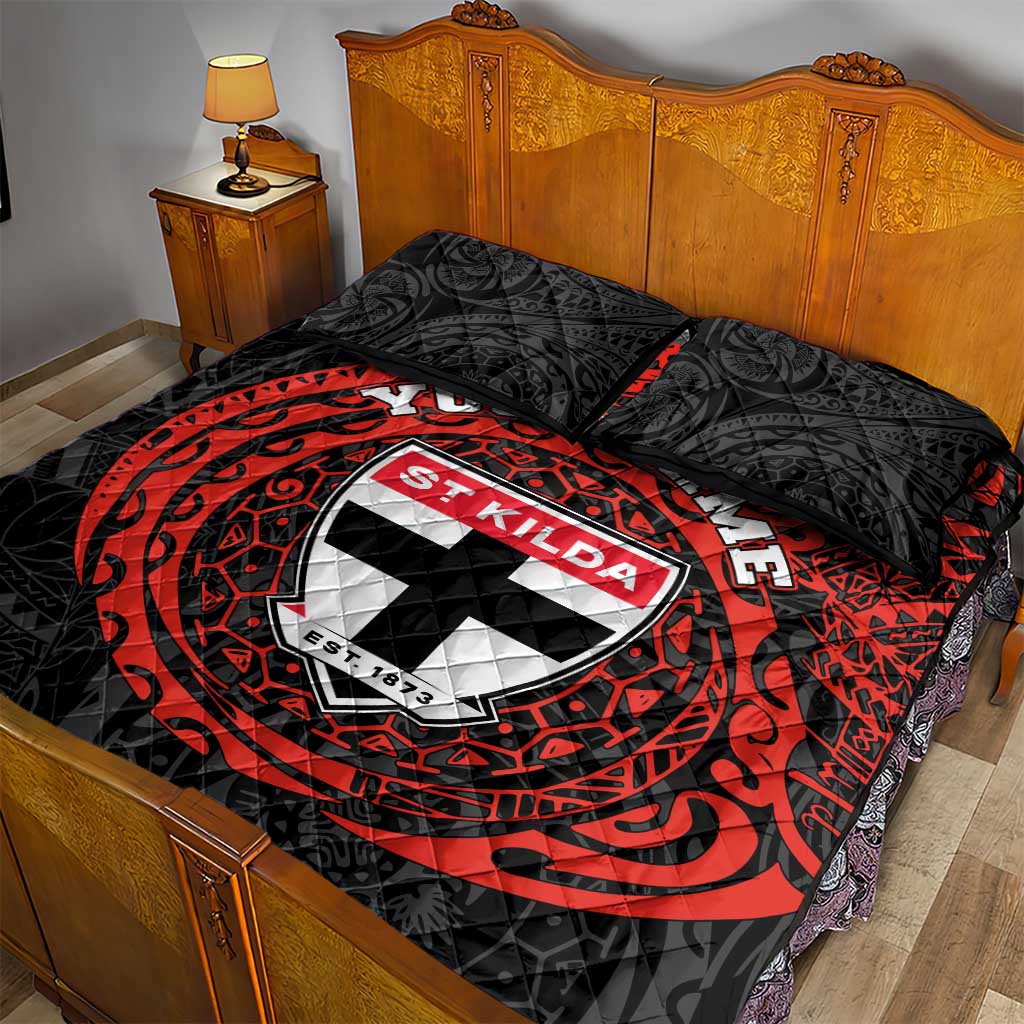 Personalized St Kilda Saints Polynesian Quilt Bed Set Tribal Chest and Sleeve Tattoo Heritage Warrior