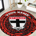 Personalized St Kilda Saints Polynesian Round Carpet Tribal Chest and Sleeve Tattoo Heritage Warrior