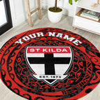 Personalized St Kilda Saints Polynesian Round Carpet Tribal Chest and Sleeve Tattoo Heritage Warrior