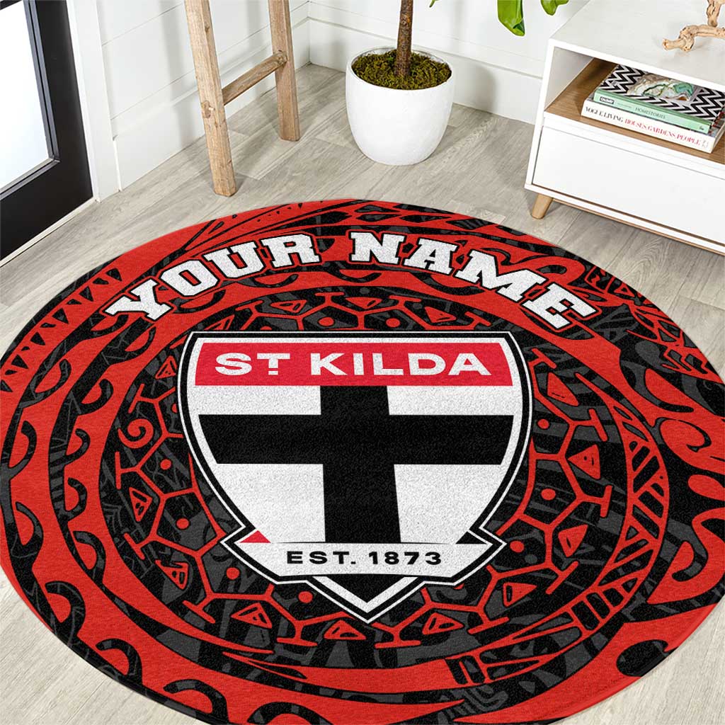 Personalized St Kilda Saints Polynesian Round Carpet Tribal Chest and Sleeve Tattoo Heritage Warrior