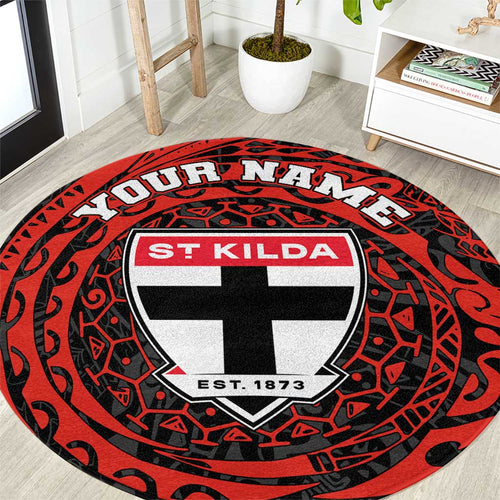 Personalized St Kilda Saints Polynesian Round Carpet Tribal Chest and Sleeve Tattoo Heritage Warrior