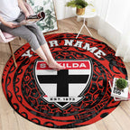 Personalized St Kilda Saints Polynesian Round Carpet Tribal Chest and Sleeve Tattoo Heritage Warrior