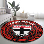 Personalized St Kilda Saints Polynesian Round Carpet Tribal Chest and Sleeve Tattoo Heritage Warrior