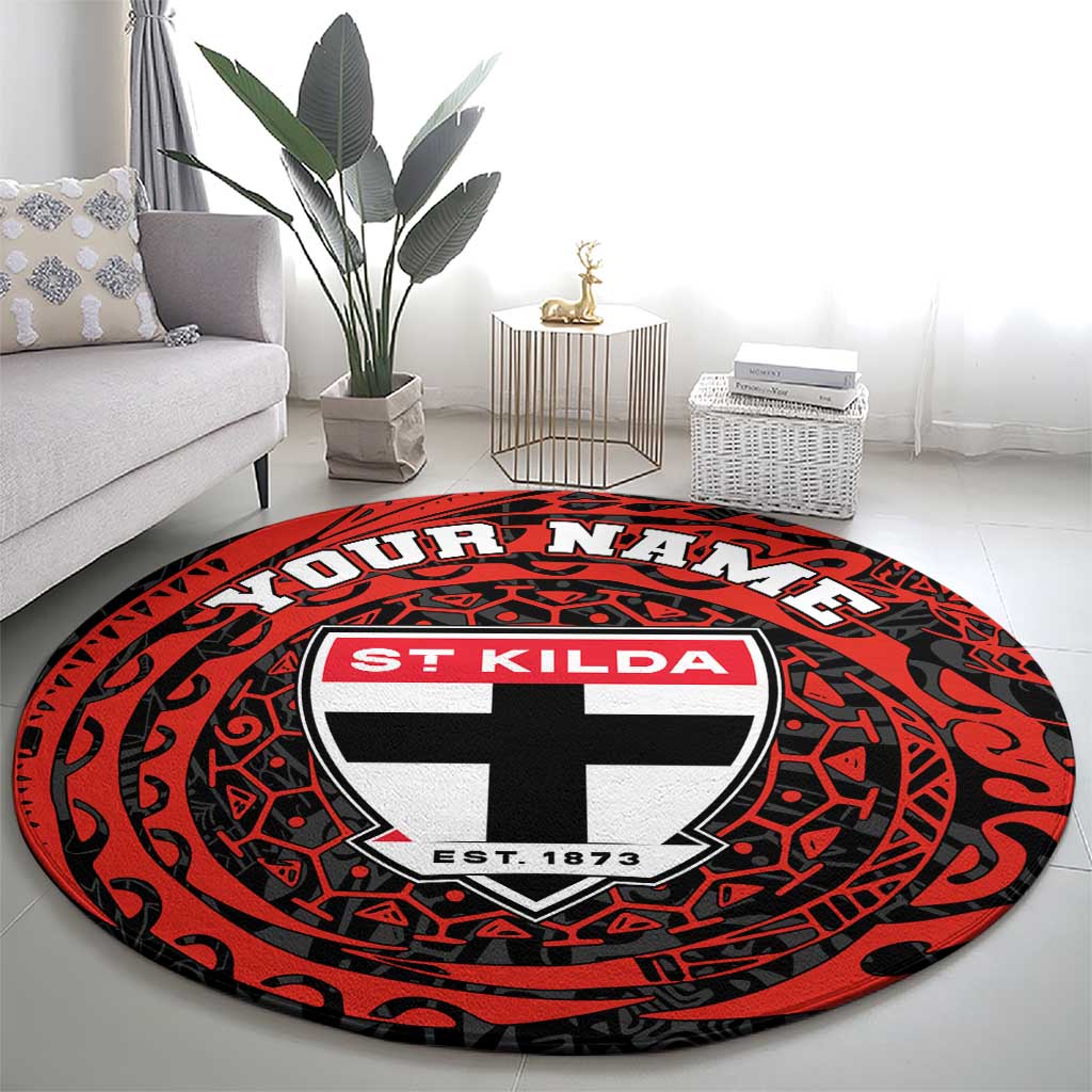 Personalized St Kilda Saints Polynesian Round Carpet Tribal Chest and Sleeve Tattoo Heritage Warrior