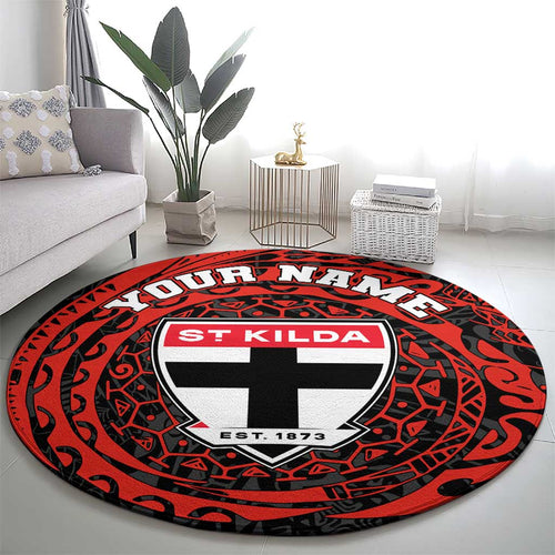 Personalized St Kilda Saints Polynesian Round Carpet Tribal Chest and Sleeve Tattoo Heritage Warrior