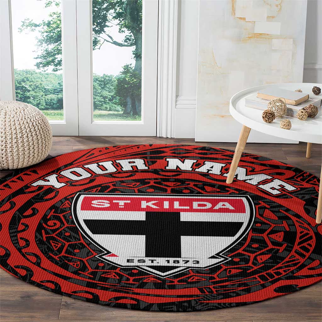 Personalized St Kilda Saints Polynesian Round Carpet Tribal Chest and Sleeve Tattoo Heritage Warrior